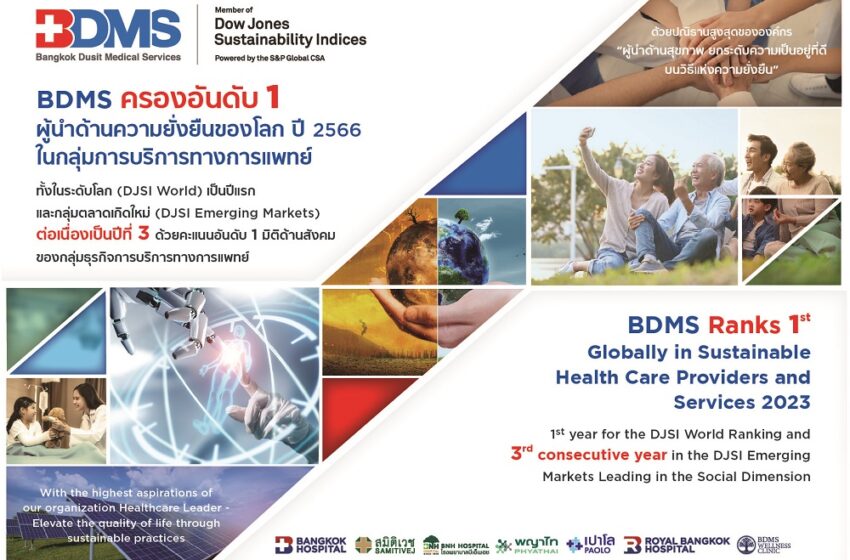  “BDMS” ครองอันดับหนึ่ง ผู้นำในดัชนี DJSI ปี 2566  (DJSI World และ DJSI Emerging Markets) ในกลุ่มการบริการทางการแพทย์