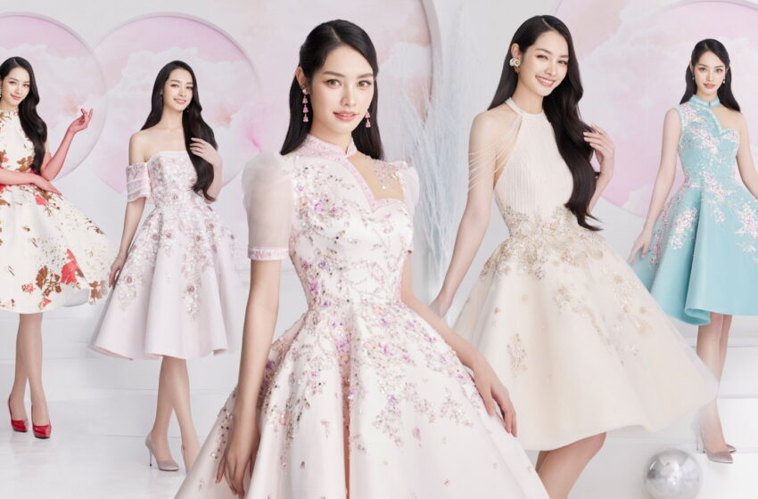  ลุคชุดน้ำชาสไตล์โมเดิร์นคอลเลกชั่น Enchanted Blossoms: Luxe Pastel Tea Soirée Gown 2024”
